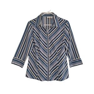 Apt 9 Striped Button Front Blouse Blue Black White Medium